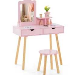 Børnevaske- og skrivebordssæt med aftageligt spejl, Pink