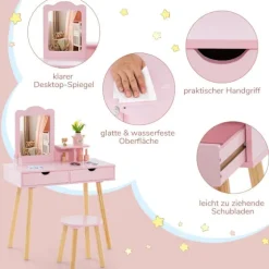Børnevaske- og skrivebordssæt med aftageligt spejl, Pink