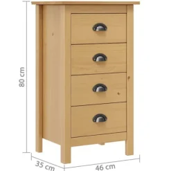 Buffet - Buffetbakke - Massivt fyrretræ - 4 skuffer - 46 x 35 x 80 cm