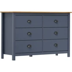 Buffet - Hill - 6 skuffer - massiv fyrretræ - 125 x 40 x 80 cm Grå