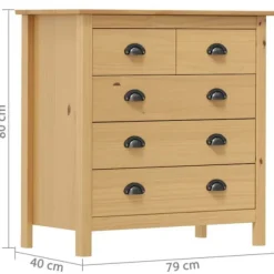 Buffet - Hill - 5 skuffer - Massivt fyrretræ - 79 x 40 x 80 cm