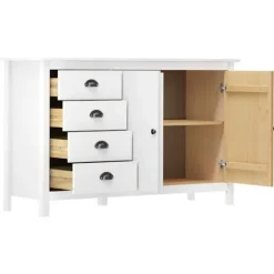 Buffet - Hill - Blanc - 130x40x80 cm - Massivt fyrretræ Vit