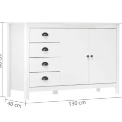 Buffet - Hill - Blanc - 130x40x80 cm - Massivt fyrretræ Vit