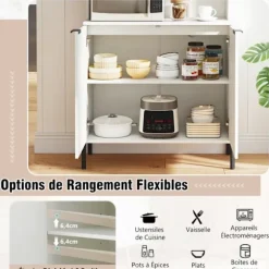 Buffet af køkken 164CM COSTWAY, lade station, vin glasholder, buffet med døre, justerbar hylde, til stue bar, hvid Vit