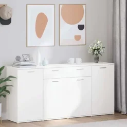 Buffet bas - Maison Exclusive - Hvid - 160x36x75 cm - Ingeniørtræ, 2 skuffer Vit