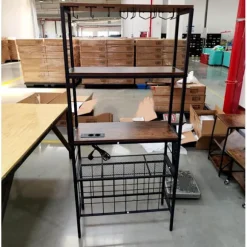 Buffet de Cuisine 165 cm Multi-Niveau COSTWAY, Stikdåse, Glas- og Krusholdere, 24 Flaskeholdere, 8 Kroge