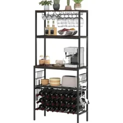 Buffet de Cuisine 165 cm Multi-Niveau COSTWAY, Stikdåse, Glas- og Krusholdere, 24 Flaskeholdere, 8 Kroge