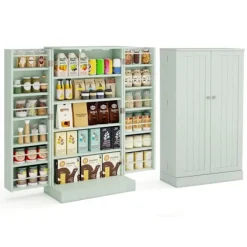 Buffet i Køkken 104CM COSTWAY, Døre med 180° Åbning, Justerbare Hylder, Anti-Tip Kit, til Spisestue Stue, Grøn Grön