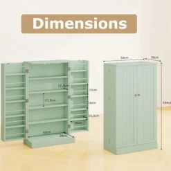 Buffet i Køkken 104CM COSTWAY, Døre med 180° Åbning, Justerbare Hylder, Anti-Tip Kit, til Spisestue Stue, Grøn Grön