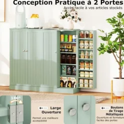 Buffet i Køkken 104CM COSTWAY, Døre med 180° Åbning, Justerbare Hylder, Anti-Tip Kit, til Spisestue Stue, Grøn Grön