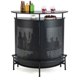 Buffet i Køkkenet med 4 Niveauer COSTWAY med Hylder, 3 Glasstøtter, Fodstøtte, Industrial Bar Tabel til Stuen Svart