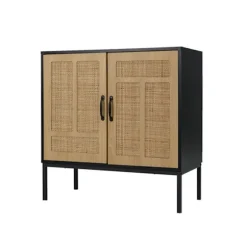 Buffet i rattan med 2 døre COSTWAY, justerbar hylde med 3 positioner til køkken, spisestue, stue, gang, sort