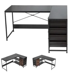 Bureau Gaming Vinkel 150 cm-Duoku-L-formet Skrivebord-Reversibel PC-Computerbord-med Skuffer og Opbevaringshylder