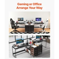 Bureau Gaming Vinkel 150 cm-Duoku-L-formet Skrivebord-Reversibel PC-Computerbord-med Skuffer og Opbevaringshylder