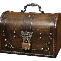 [CA] Træskattekiste, Piratskattekiste Opbevaringsboks med frontlås, Unikt håndlavet vintage design, Egnet til opbevaringsboks/gaveæske (8,5 * 5