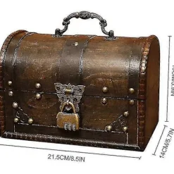 [CA] Træskattekiste, Piratskattekiste Opbevaringsboks med frontlås, Unikt håndlavet vintage design, Egnet til opbevaringsboks/gaveæske (8,5 * 5