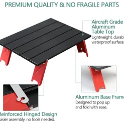 Camping Klapbord, Let Bærbart Mini Klapbord i Aluminium med Bæretaske, Lille Praktisk Rullebord (Rød)