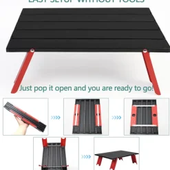 Camping Klapbord, Let Bærbart Mini Klapbord i Aluminium med Bæretaske, Lille Praktisk Rullebord (Rød)