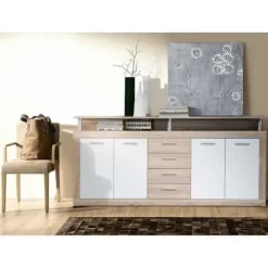 CAVA Moderne lav skænk med eg og hvid indretning - L 197 cm Ek och vit dekor