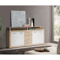 CAVA Moderne lav skænk med eg og hvid indretning - L 197 cm Ek och vit dekor