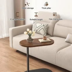 C-format sidebord & sofabord – lille træ kaffebord, der glider under sofa og seng