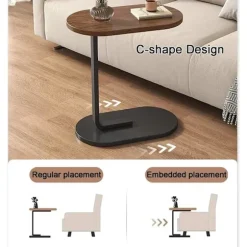 C-format sidebord & sofabord – lille træ kaffebord, der glider under sofa og seng