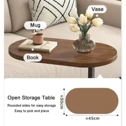 C-format sidebord & sofabord – lille træ kaffebord, der glider under sofa og seng
