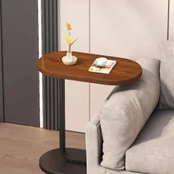 C-formet sidebord, 360° drejeligt & flip-top C-formet endebord, mobile C-sideborde der glider under, laptopstativ sofabord til sofa/seng 45x30x60cm