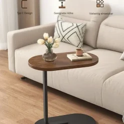 C-formet sidebord, 360° drejeligt & flip-top C-formet endebord, mobile C-sideborde der glider under, laptopstativ sofabord til sofa/seng 45x30x60cm