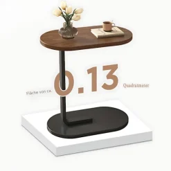 C-formet sidebord, 360° drejeligt & flip-top C-formet endebord, mobile C-sideborde der glider under, laptopstativ sofabord til sofa/seng 45x30x60cm