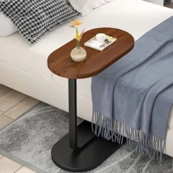 C-formet sidebord & sofabord – lille træ coffee table, der glider under sofa og seng_TF_TF Brun