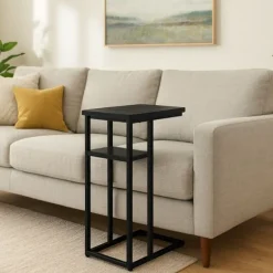 C-formet sidebord med 2 hylder til sofa og seng