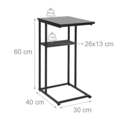 C-formet sidebord med 2 hylder til sofa og seng