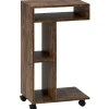 C-formet sidebord med hjul, 3 hylder, rustik brun