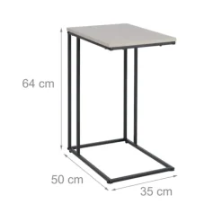 C-formet sidebord, trælignende bordplade, metalstel