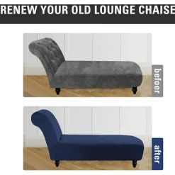 Chaiselongue-betræk i fløjl med armlæn, strækbart chaiselongue-betræk, møbelbeskyttelsesbetræk, chaiselongue-sofabetræk, mørkeblå