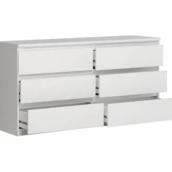 CHELSEA 6 Skuffe Kommode - Mat hvid farve - L 154 x D 42,2 x H 79,9 cm