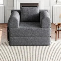 Chenille 2-i-1 sovesofa med opbevaringsrum i armlænet, 3 metalrammer og flere konfigurationsmuligheder Grey