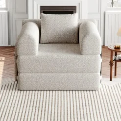 Chenille 2-i-1 sovesofa med opbevaringsrum i armlænet, 3 metalrammer og flere konfigurationsmuligheder khaki