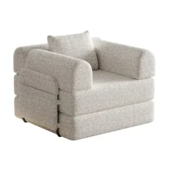 Chenille 2-i-1 sovesofa med opbevaringsrum i armlænet, 3 metalrammer og flere konfigurationsmuligheder khaki