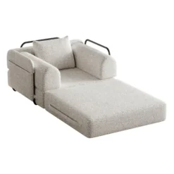 Chenille 2-i-1 sovesofa med opbevaringsrum i armlænet, 3 metalrammer og flere konfigurationsmuligheder khaki