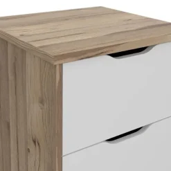 Chiffonnier VANKKA 4 Skuffer - Egetræ og hvid - Skandinavisk stil - L 45 x P 42 x H 108 cm