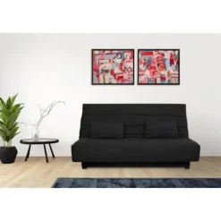 Clic clac 2-personers bænk REVEUR - Sort stof - DUNLOPILLO madras - Seng 188x128 cm Svart