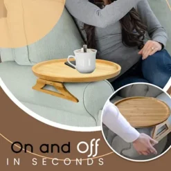 Clip-on bakke sofabord, bambus sofa armlænsbakke, foldbar sofa armlænsbakke bord, bærbar clip-on sidebord