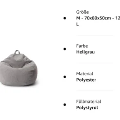 Comfort Line indendørs sækkestol - 70 x 80 x 50 cm - gulvpude, B