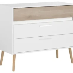 Commode AALBORG 3 Skuffer - Hvid og eg - Skandinavisk - L 90,8 x P 40 x H 77,5cm - PARISOT vit och ek