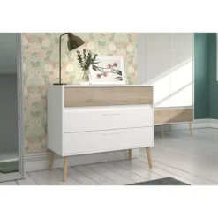 Commode AALBORG 3 Skuffer - Hvid og eg - Skandinavisk - L 90,8 x P 40 x H 77,5cm - PARISOT vit och ek