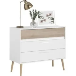 Commode AALBORG 3 Skuffer - Hvid og eg - Skandinavisk - L 90,8 x P 40 x H 77,5cm - PARISOT vit och ek