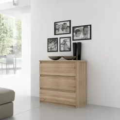 Commode CHELSEA 3 Skuffer - Farve eg - L 77,2 x D 42 x H 79,9 cm Ek