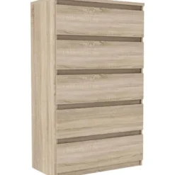 Commode CHELSEA 5 skuffer - Egetræ dekoration - L 77,2 x P 42,2 x H 128,1cm Sonoma ek